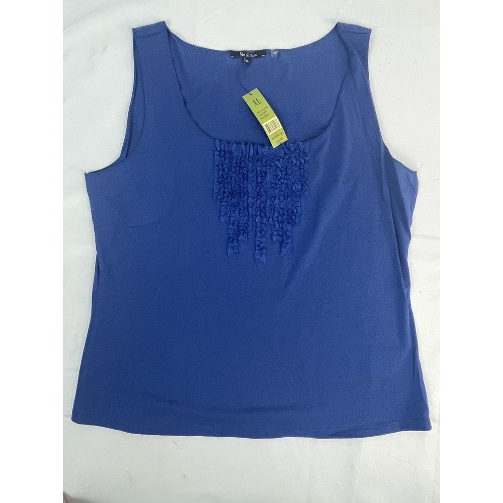 Nic + Zoe XL Blue Sleeveless Blouse Textured Front Cotton Blend NWT